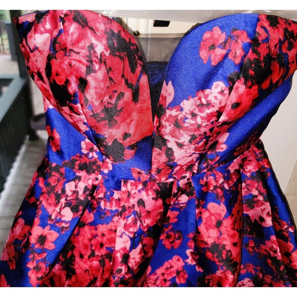 B. Darlin Strapless Sweetheart Bustier Party Dress Blue Red floral black lace XS - Picture 3 of 16